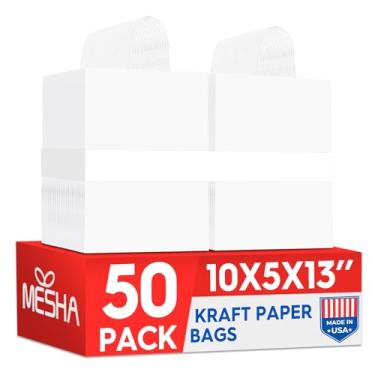 Imagem de MESHA Sacos de presente de papel branco, 25 x 13 cm, 50 peças, sacos de papel kraft grandes a granel para pequenas empresas, sacos de embrulho grandes com alças, sacolas de compras, sacolas de festa, sacos de presente de papel reciclado