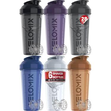 Imagem de VELOMIX Pacote com 6 - Garrafa coqueteleira de proteína de 800 ml para misturas de proteína - batedor de 6 x arames | Coqueteleira à prova de vazamento para shakes de proteína | Pacote de garrafa