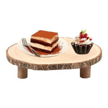Imagem de Suporte de bolo de madeira para mesa de sobremesa, suporte de bolo de fatia de madeira, suporte de bolo de casamento, bandeja de servir de fazenda para festa, fatia de madeira com pernas, suportes de