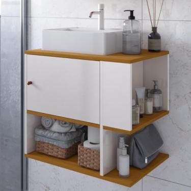 Imagem de Gabinete Armário Balcão Aéreo Suspenso de Parede para Lavabo Pia Banheiro Pequeno Apartamento 1 Porta e Nicho Organizador Deca Aqua - Offwhite/Freijó
