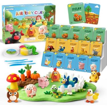 Imagem de BEIREG Air Dry Clay for Kids - 15Pcs Farm Animals & Vegetables with Tutorial Scence Card, Ultra Soft, Safe Non-Toxic, DIY Modeling Magic Clay, School Projects Party Favors for Boys Girls Ages 3-12
