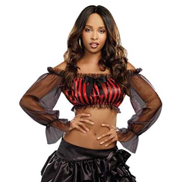 Imagem de Dreamgirl Top camponesa listrado feminino, Preto, Medium/Large