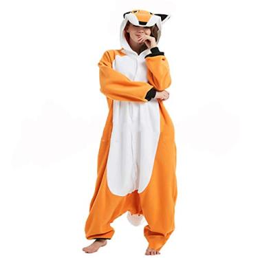 Imagem de Funnyparty Pijama de raposa animal unissex adulto cosplay macacão, Laranja, Small