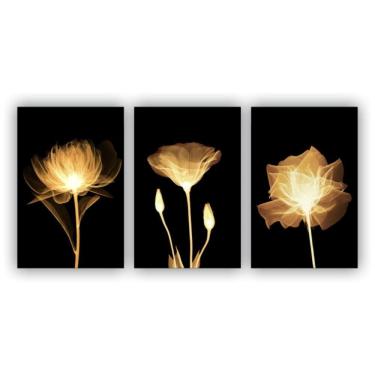 Imagem de Kit Placas Quadros Sala 3 Pçs 20X30 Floral Flores Amarelas