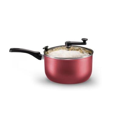 Imagem de MTA PIPOQUEIRA COM TAMPA DE VIDRO VERSATIL N°22/3,6L - DE ALUMINIO COM ANTIADERENTE COR CEREJA