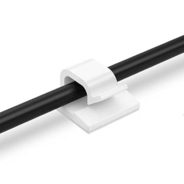 Imagem de Clipes de cabo 100 peças com fitas adesivas fortes, organizador de fios, gerenciamento de cabos para carro, escritório e casa, branco