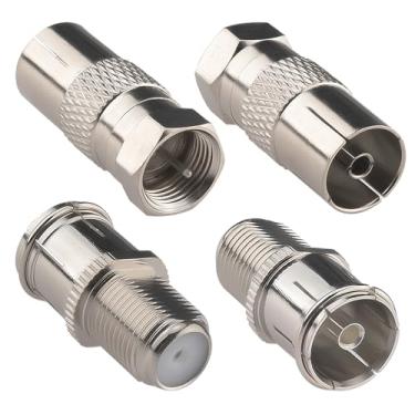 Imagem de Kaunosta Adaptador de antena tipo F para TV 50 Ohm F macho/fêmea para TV Pal fêmea RF Kit de conectores adaptadores coaxiais para sintonizador de TV, antena de cabo coaxial FM via satélite, 4 peças