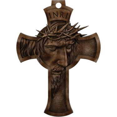 Imagem de Cruz Crucifixo de Parede Jesus Rosto Paixão de Cristo (Cor Cobre Antigo)