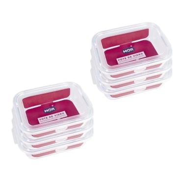 Imagem de Kit 6 Potes Hermético Marmita De Vidro Retangular 640ml Mor