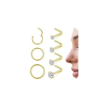 Imagem de Incaton Anéis de nariz de 18 g e 20 g para mulheres, aço inoxidável cirúrgico 316L hipoalergênico articulado segmento clicker segmento septo nariz argola hélice cartilagem daith tragus dorminhoco