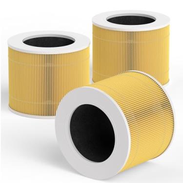 Imagem de Pacote com 3 mini filtros de substituição para mini purificadores de ar LEVOIT Core, carvão ativado de alta eficiência, amarelo
