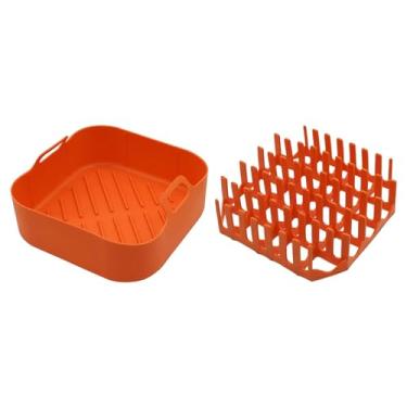 Imagem de Baoblaze Bandeja de para micro-ondas, suporte de silicone para fritadeira a ar, acessório de cozinha, grelha reutilizável para hambúrguer de carne, Rack e bandeja para