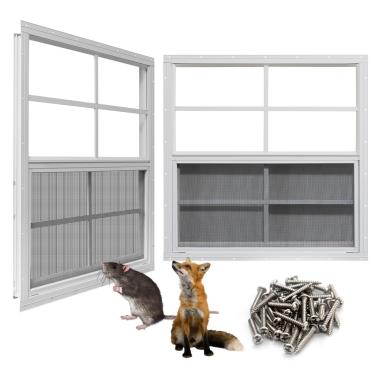 Imagem de NeatiEase Janelas atualizadas para galpão, 2 unidades, janelas de 61 x 91 cm com vidro temperado e tela de aço inoxidável para galpão, galinheiro, casa de brinquedo, casa, garagem (branco)