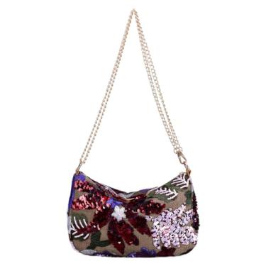 Imagem de RARITYUS Bolsa feminina bordada floral de lantejoulas brilhante bolsa de ombro tiracolo bolsa clutch nupcial com corrente, Vinho tinto, One Size