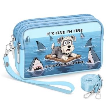 Imagem de BIAOTIE Bolsas de pulso para mulheres, bolsas transversais pequenas de nylon com alça ajustável 3 zíperes carteira de pulso organizador de telefone, Cachorro azul