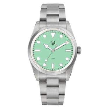 Imagem de Watchdives WD1016 VH31 Relógio de quartzo Sweep – Relógio masculino com mostrador de 37 mm, aço inoxidável, luminoso, à prova d'água, 100 m, V3, verde menta, safira