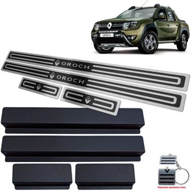 Imagem de Soleiras Aço Inox Duster Oroch 2016/2021 Preto Alto Relevo