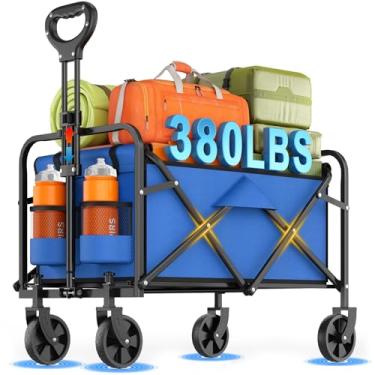 Imagem de InBrave Carrinho dobrável de carrinho de praia dobrável com rodas para todos os terrenos – Carrinho de compras resistente de 172 kg para compras, praia, acampamento, esportes, jardim (azul)