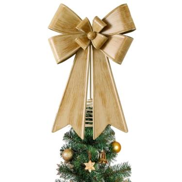 Imagem de MorningRo Grande enfeite de árvore de metal de Natal, enfeite de árvore de metal de 29 cm, decoração de arco de ouro vintage, guirlanda de enfeite de árvore de Natal, decoração interna e externa para