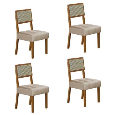 Imagem de Conjunto 4 Cadeiras para Sala de Jantar Pés em Madeira Maciça Liz Bege