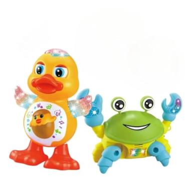 Imagem de Kit Caranguejo Fujão e Patinho Dançarino Brinquedo Musical Dança Anda Mexe com Luz E Som