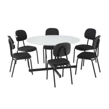 Imagem de Conjunto Mesa Mdp 15mm Redonda Cinza c/ 6 Cadeiras Estofadas - SchoolC