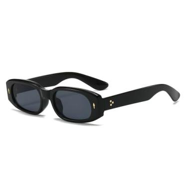 Imagem de Óculos de sol decorativos femininos, design retangular com rebites, óculos de sol da moda, óculos de grau, preto, 145 mm