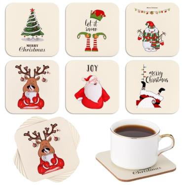 Imagem de Sunnychicc Conjunto de 6 porta-copos de Natal com placa de cortiça decorativa para bebidas, presentes para inverno, Natal, suprimentos de férias