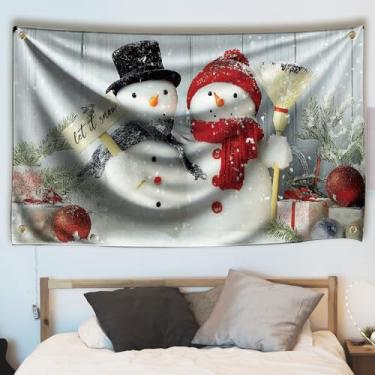 Imagem de WEBEEDY Tapeçaria de boneco de neve de Natal para pendurar na parede, bola de Natal, pano de fundo para quarto, sala de estar, decoração de casa, decoração de festa de Natal, presente, foto de fundo
