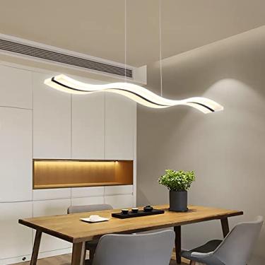 Imagem de Lustre pendente LED moderno em acrílico com formato de onda, luminária linear ajustável para mesa de jantar, cozinha e escritório, 38 W, com regulagem de intensidade contínua, 98 x 11,5 cm