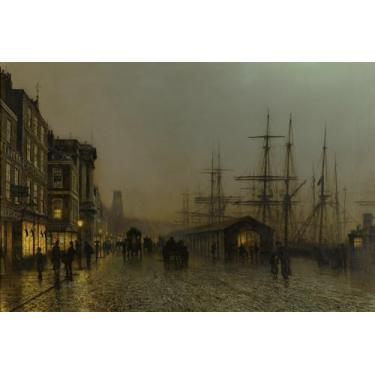 Imagem de Sábado à Noite em Glasgow Cidade Portuária na Escócia Pintura de John Atkinson Grimshaw Repro em Tela"canvas" ou Arte em Papel (Tela "Canvas", 21cm X 30cm)