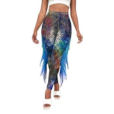 Imagem de Leggings coloridas, cosplayer Mermaid Yoga Print para mulheres, tamanh
