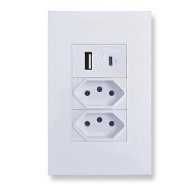 Imagem de Tomada Dual com 1 Entrada USB e 1 Entrada USB Tipo C Bivolt Jwcom (Branco)