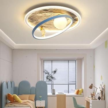 Imagem de Luminária de teto LED moderna com controle remoto 3000K-6000K, luminária de quarto infantil, quarto de bebê, superfície da lua decorativa, design de astronauta, lustre de teto para quarto in
