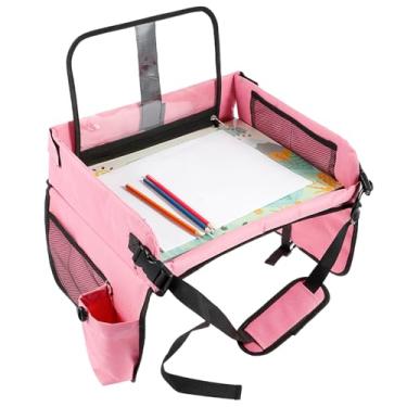 Imagem de DJAPWPX Bandeja de viagem infantil, bandeja portátil para assento de carro infantil, mesa dobrável para assento de carro, mesa prática de atividades de avião para crianças, meninos e meninas (rosa)