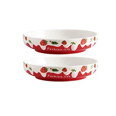 Imagem de Prato de jantar de porcelana amplo e raso, para macarrão, salada, cereal, pratos de servir seguros e pratos seguros para lava-louças (Cor: A)