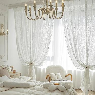 Imagem de Cortina de cozinha curta cortinas de renda bordadas brancas - cortinas semi-transparentes de privacidade para sala de estar/quarto/varanda cortinas de janela com fita de renda vintage 1 pé