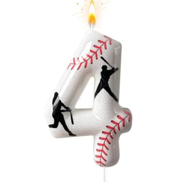 Imagem de Vela número de aniversário de beisebol, número 4 velas para topo de bolo, decoração de bolo ideal para festas de aniversário, aniversário de casamento e outras celebrações (andle 4)