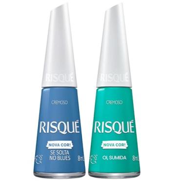 Imagem de Kit 4 Esmaltes Risqué Tons Azul Cremoso Metalico Coleção Esmalte (Se Solta + Oi Sumida)
