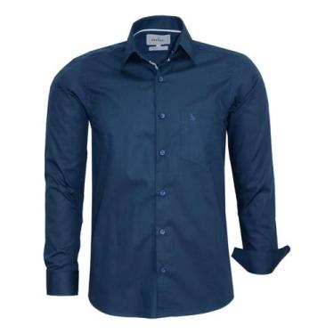 Imagem de Camisa Social Manga Longa Amil Comfort Lisa Com Bolso Algodão 1870, Az