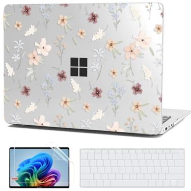 Imagem de G JGOO Capa para Microsoft Surface Laptop 38.1 cm Touchscreen Copilot + PC 2024 (7ª edição) Modelo 2037, capa protetora de plástico rígido com capa de teclado e protetor de tela, floretes