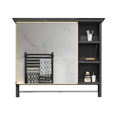 Imagem de Armário de espelho de banheiro de apartamento pequeno com toalheiro, armário com espelho, armário de armazenamento montado na parede, simplicidade moderna