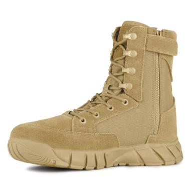 Imagem de FREE SOLDIER Botas masculinas táticas com zíper lateral de 20 cm, botas de trabalho militar, botas de combate leves para botas de motocicleta (bronze 9)