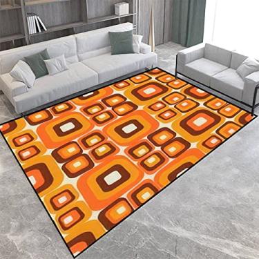 Imagem de Tapete de área retrô dos anos 70 sem costura, laranja, marrom, amarelo, bege, anos 60, 70, estilo retrô, macio, antiderrapante, tapete de corredor, tapete de ioga, interior e exterior, decoração de