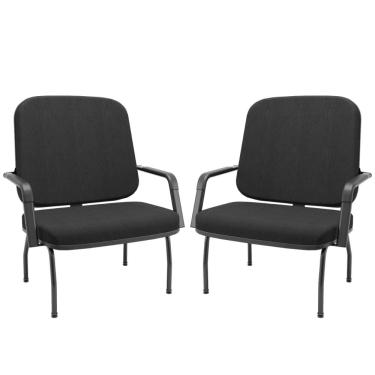 Imagem de Kit 02 Cadeiras de Escritório Recepção com Braço Fixa Preta Magno P03 Crepe Preto - Lyam Decor