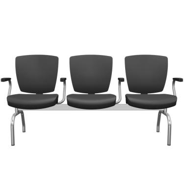 Imagem de Cadeira Longarina 3 Lugares Aeroporto Recepção Cromado Baixa Flexi P03 Vinil Preto - Lyam