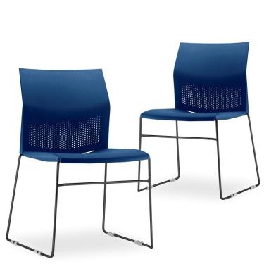 Imagem de Kit 02 Cadeiras Fixa Base Preta Empilhável Connect F02 Azul Marinho - Lyam Decor