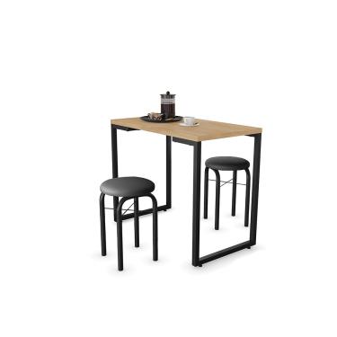 Imagem de Mesa de Cozinha Industrial Porto Natural 90 cm com 02 Banquetas Manu Corino Preto - D'Rossi