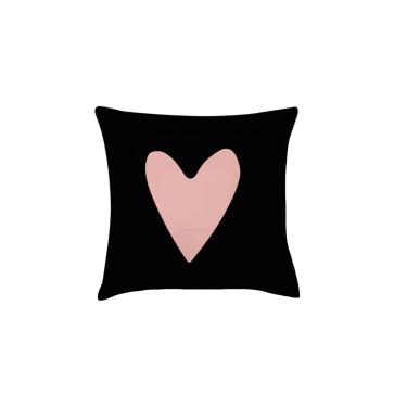 Imagem de Capa Almofada Preta Coracao Rosa 40cm Facil Lavar 1un