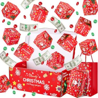 Imagem de AIERSA Caixa de presente surpresa de Natal explosão por dinheiro, caixa de presente de explosão de feliz Natal explodindo com confetes, caixa de dinheiro pop-up para presente para crianças, mulheres e